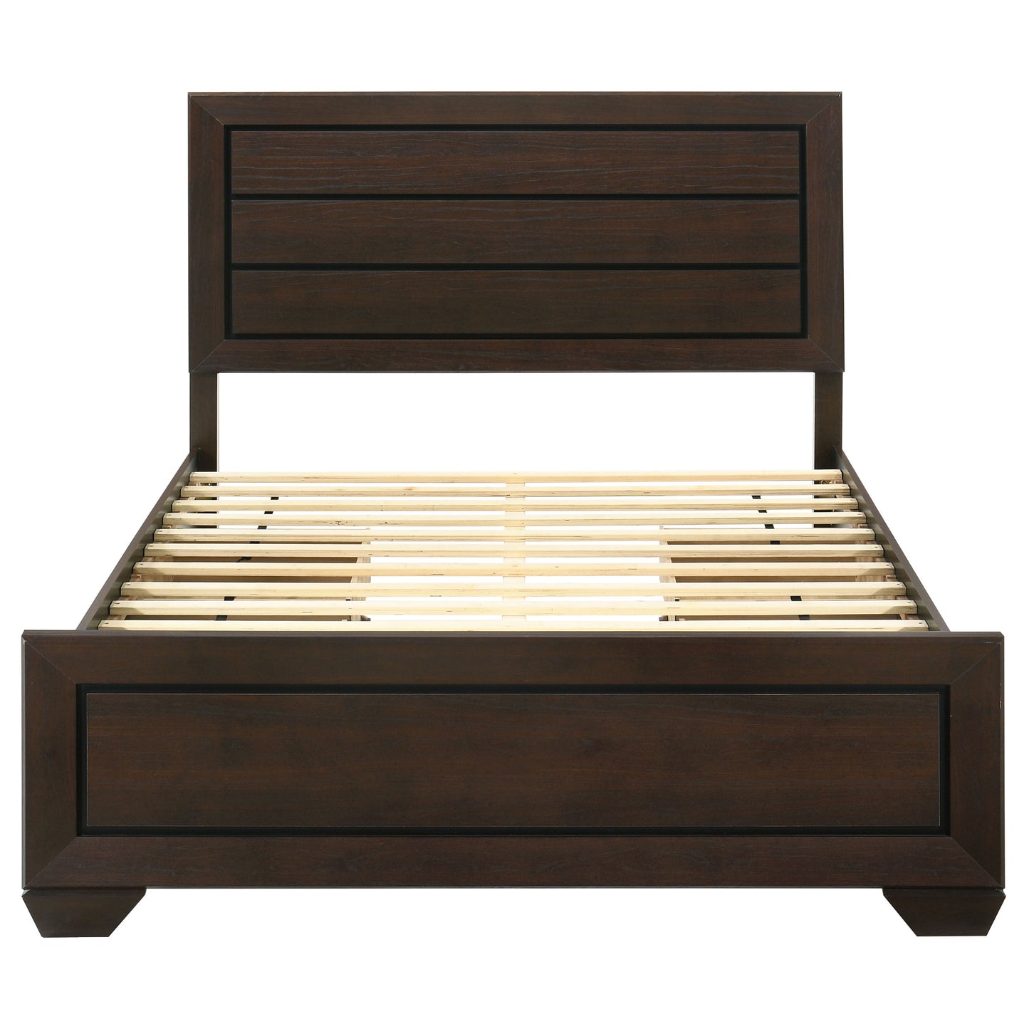 Cama Kauffman Wood Eastern King con paneles de almacenamiento en color cacao oscuro