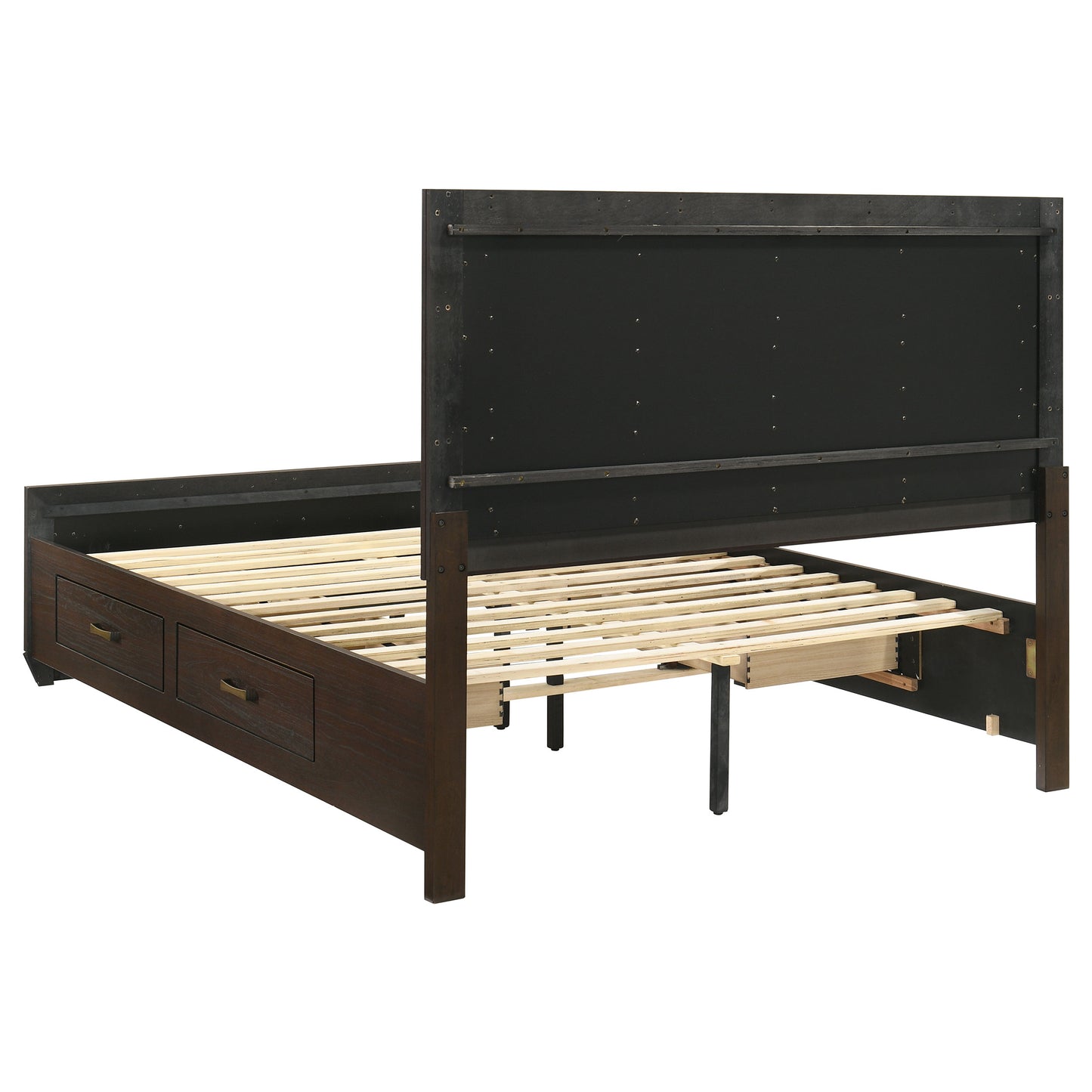 Cama Kauffman Wood Eastern King con paneles de almacenamiento en color cacao oscuro
