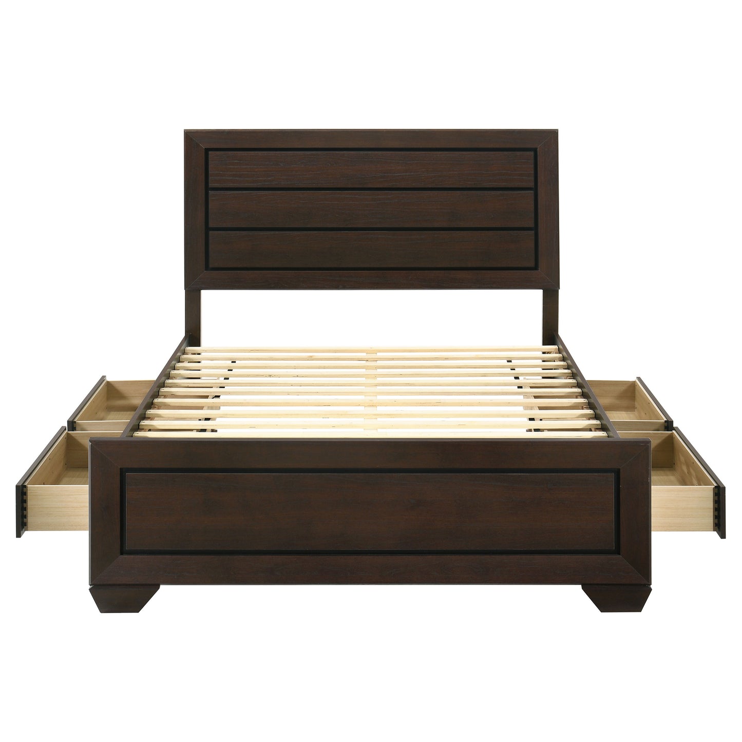 Cama Kauffman Wood Eastern King con paneles de almacenamiento en color cacao oscuro