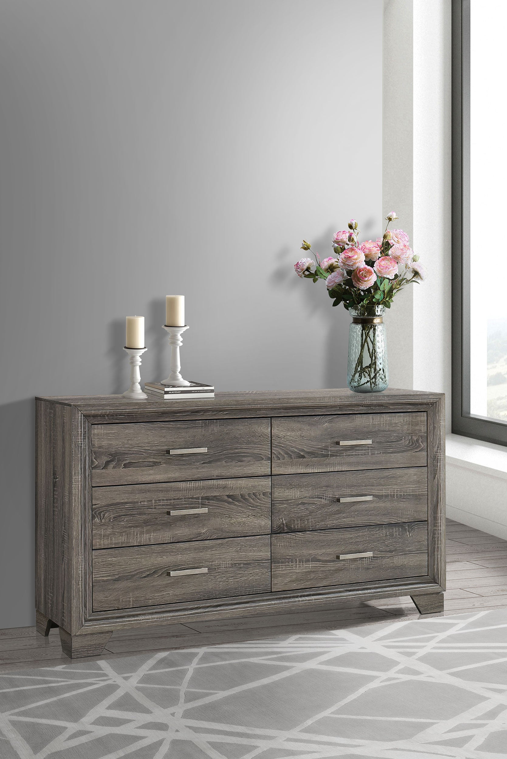 oak grey dresser Wright - 6-Drawer Dresser Cabinet