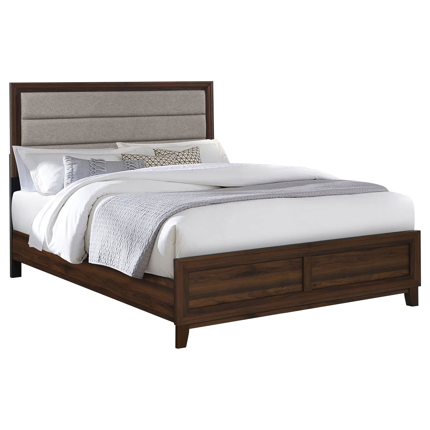 Cama Queen tapizada Welsley de 50 pulgadas en color nogal