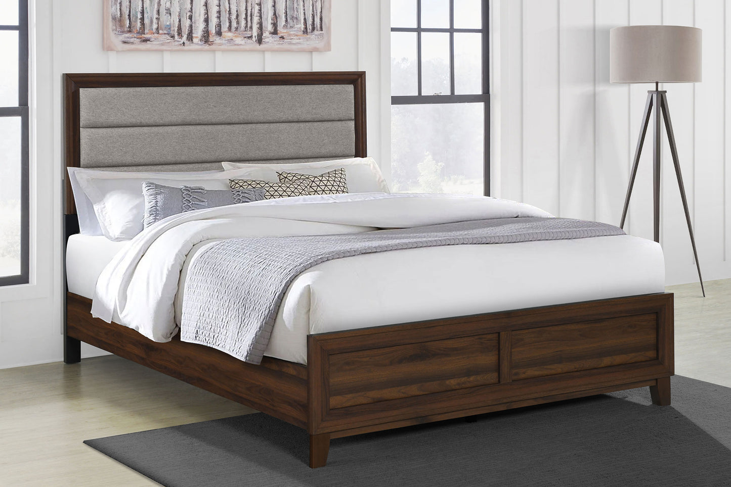Cama Queen tapizada Welsley de 50 pulgadas en color nogal