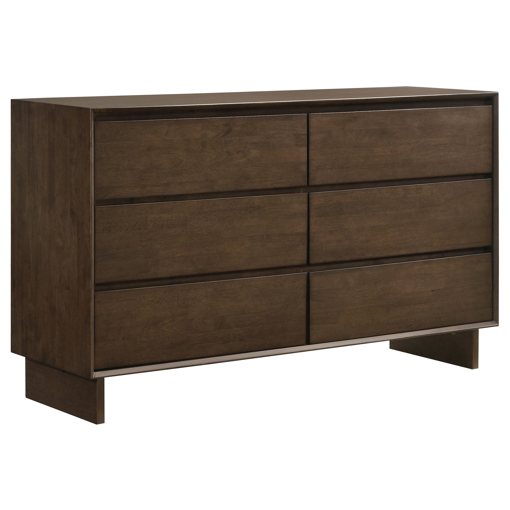 brown six drawer dresser Plank+Beam Solid Wood Farmhouse 6 Dresser, White Wash Crafted with a beautiful burl veneer and accented with sophisticated brass detailing Baker 6-drawer Dresser Brown and