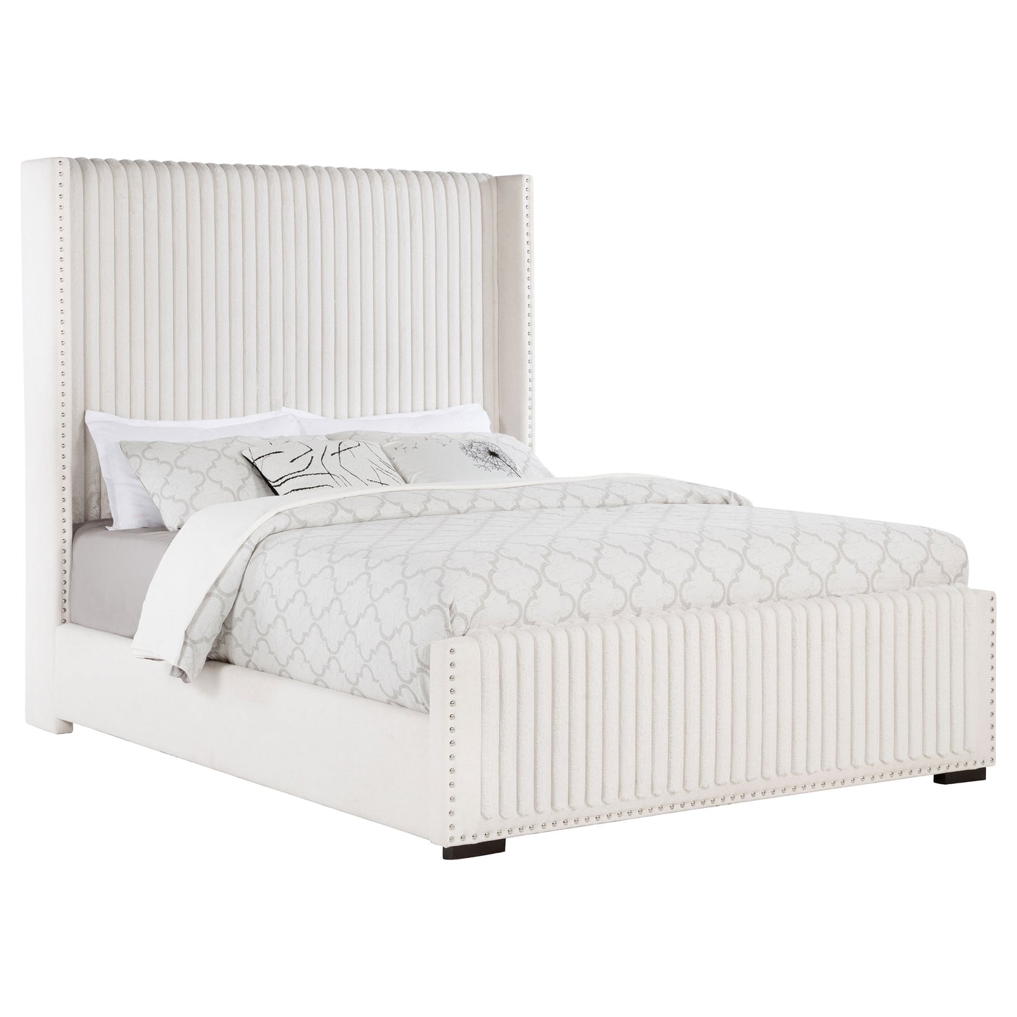 Cama Queen Natasha de 65 pulgadas con respaldo alto tapizado en color crema