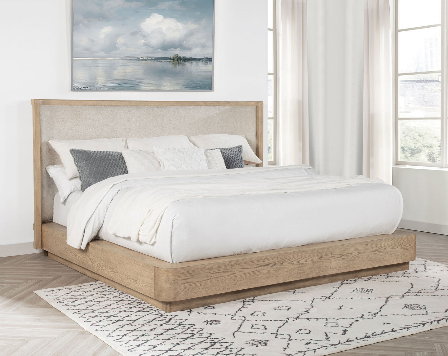 Cama Kailani California King de 49 pulgadas con respaldo alto y roble beige