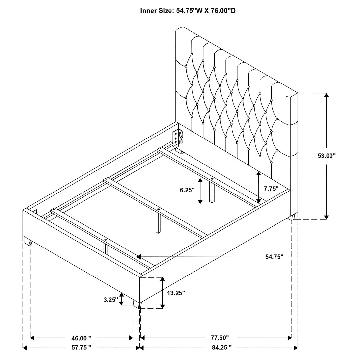 Cama Chloe tapizada de paneles completos en color avena