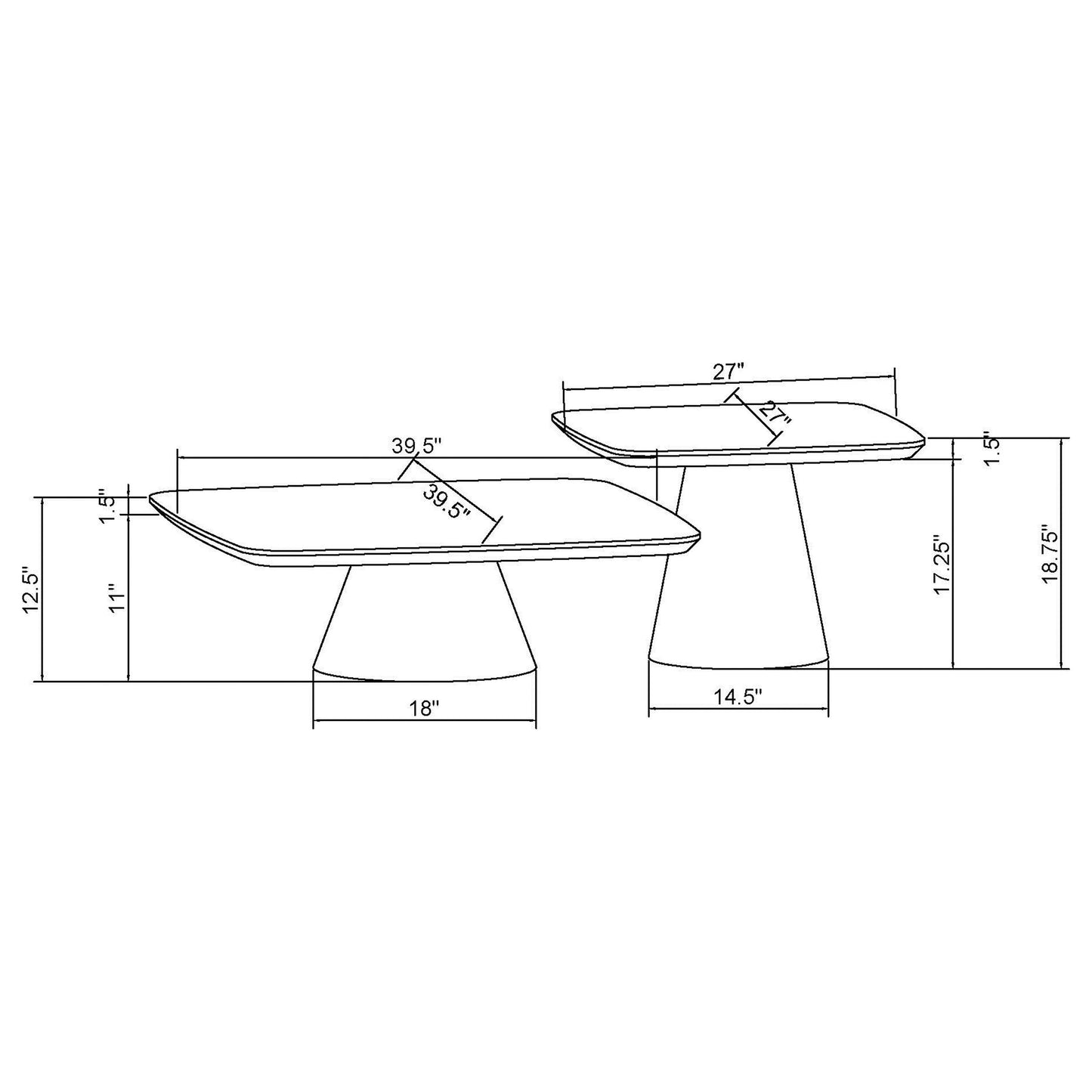 Juego de mesa de centro de 2 piezas Eason en nogal y negro