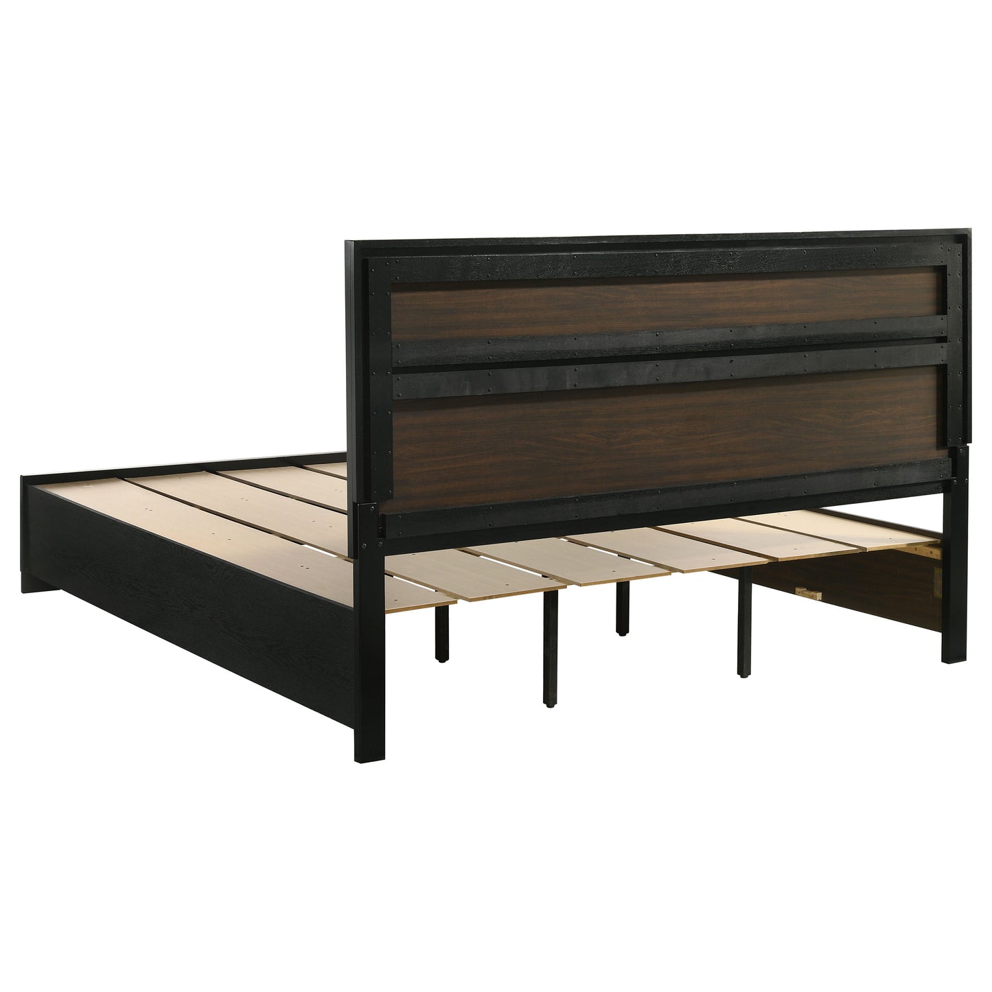 Cama Miranda de 51 pulgadas con paneles de almacenamiento de madera California King, color negro