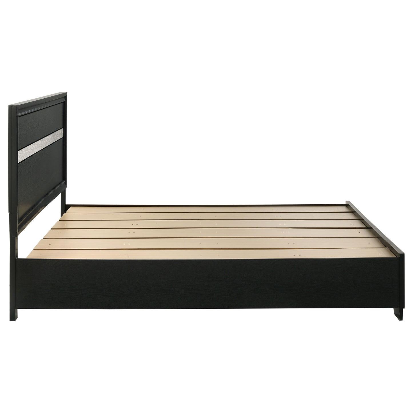 Cama Miranda de 51 pulgadas con paneles de almacenamiento de madera California King, color negro
