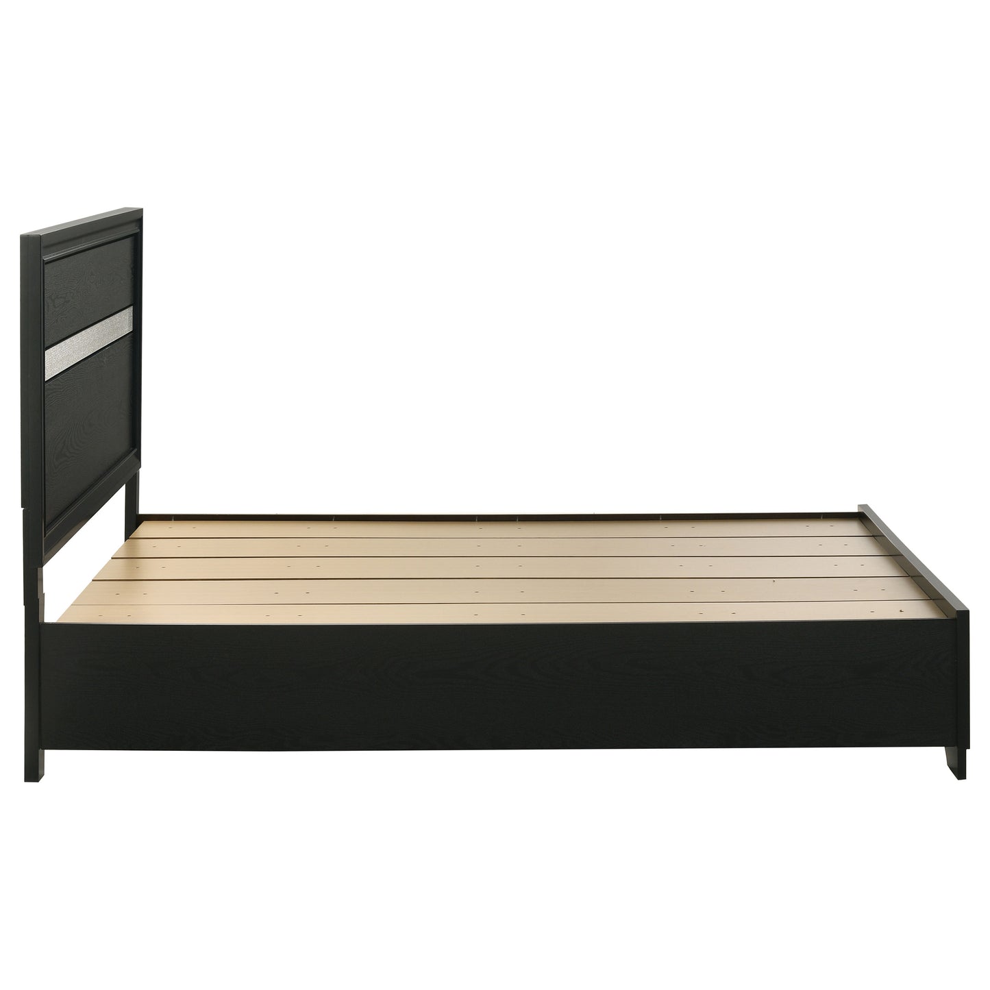 Cama Queen Miranda de 51 pulgadas con paneles de almacenamiento de madera, color negro