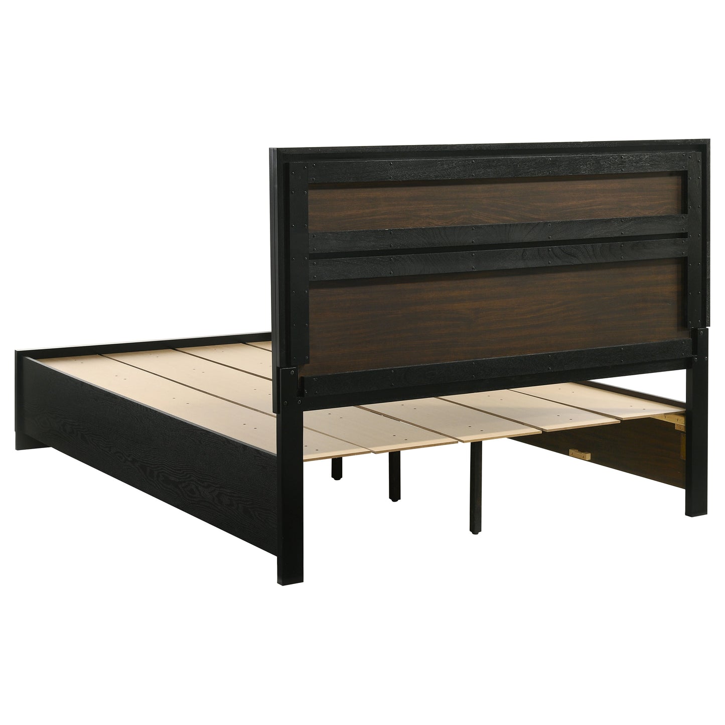 Cama Queen Miranda de 51 pulgadas con paneles de almacenamiento de madera, color negro