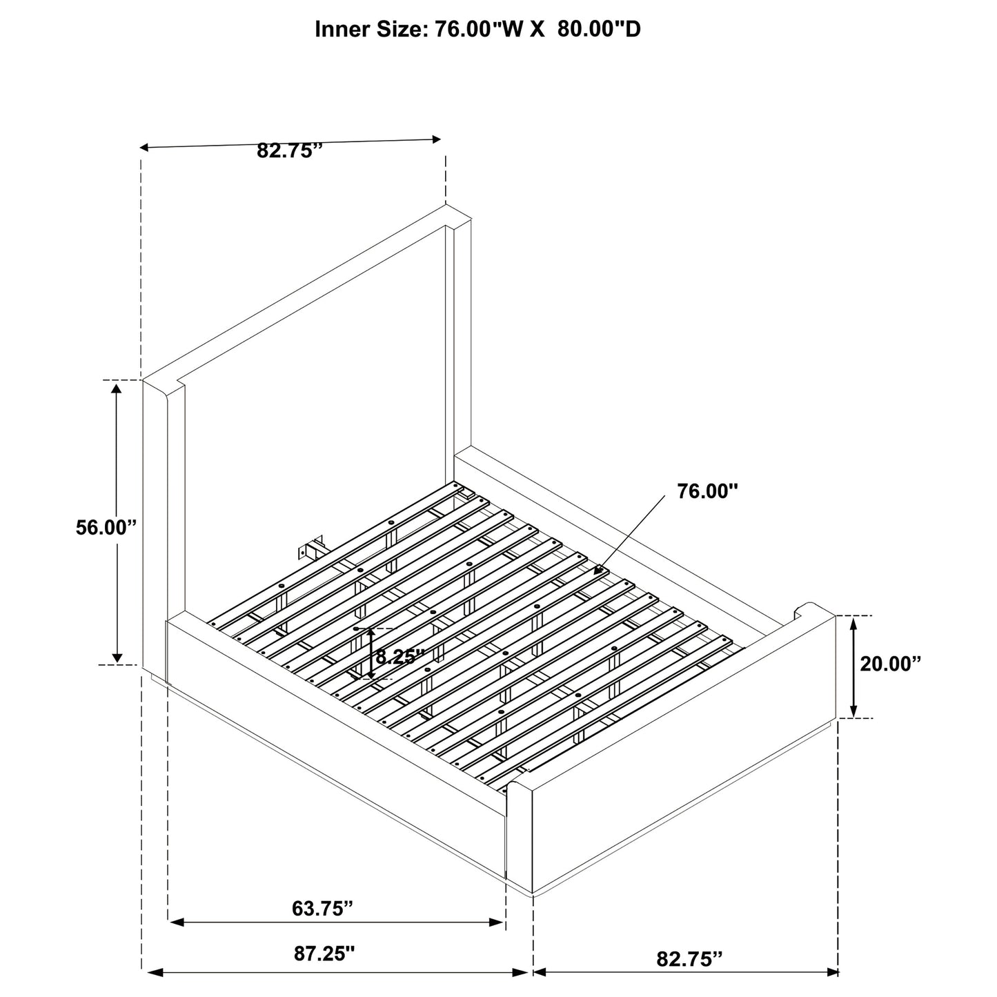 Cama King con cama tipo trineo tapizada Nala color crema