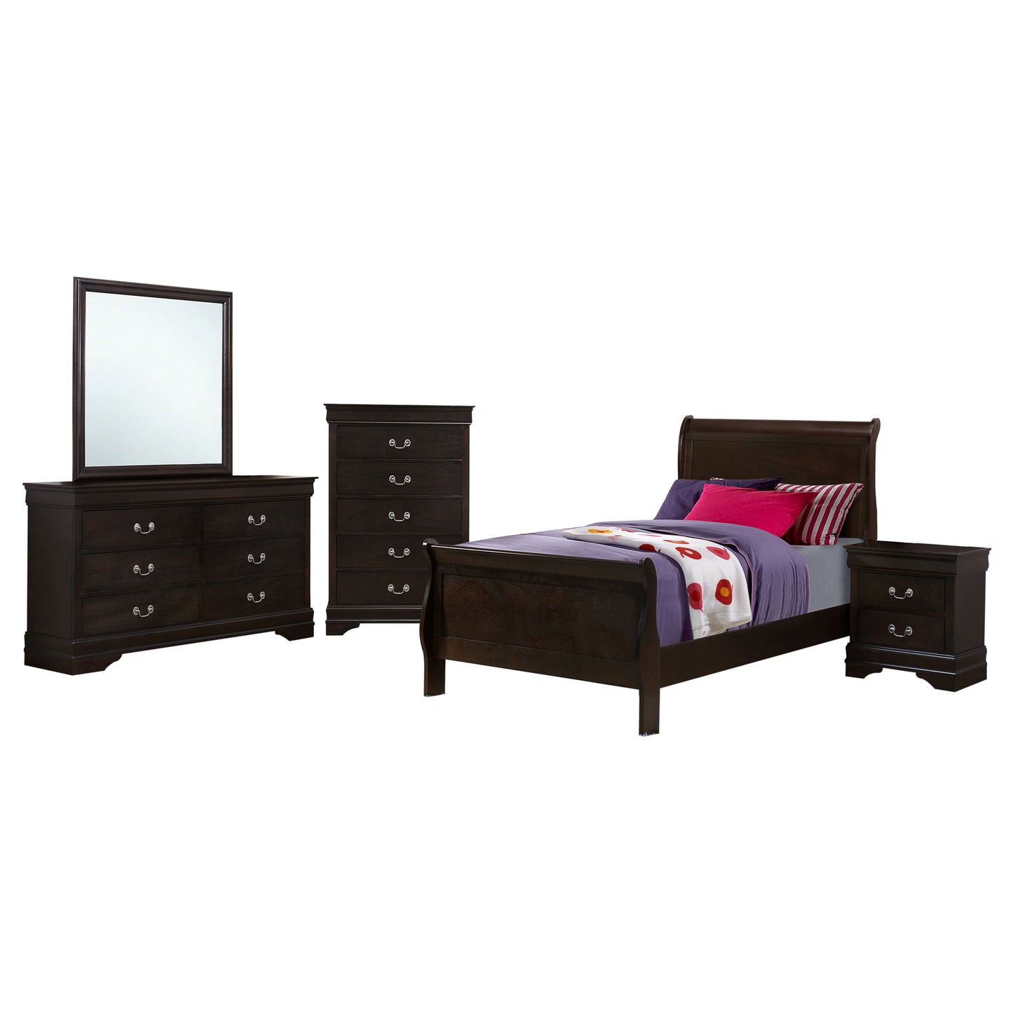 Juego de dormitorio Louis Philippe de 5 piezas, capuchino
