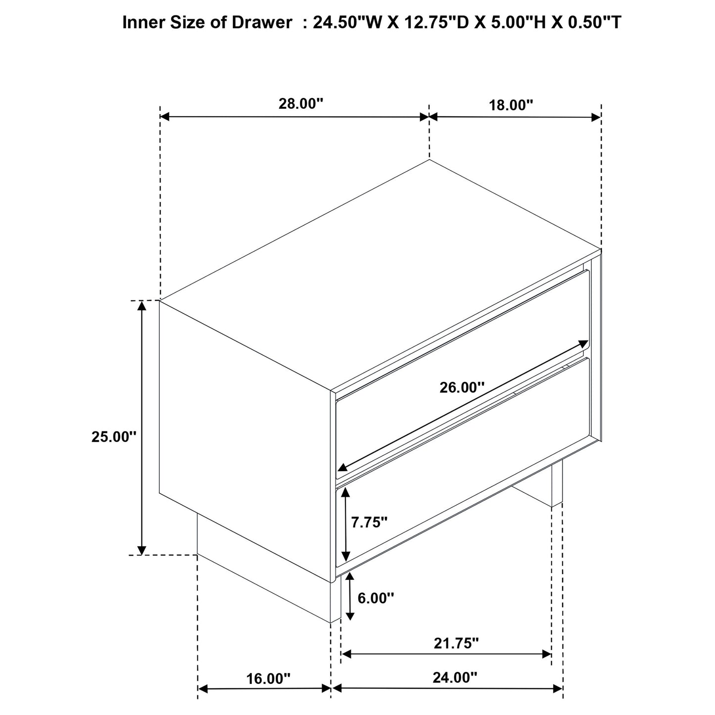 Mesita de noche Glenwood de 2 cajones, color marrón cálido
