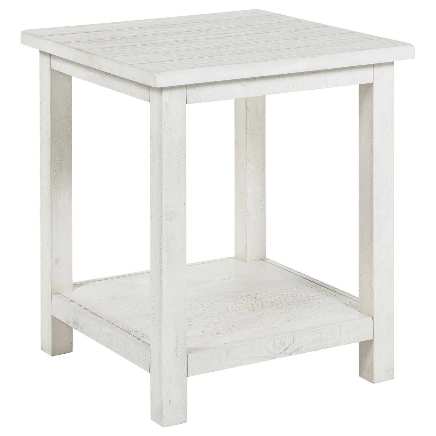 Mesa auxiliar de madera Payne con estante en blanco envejecido