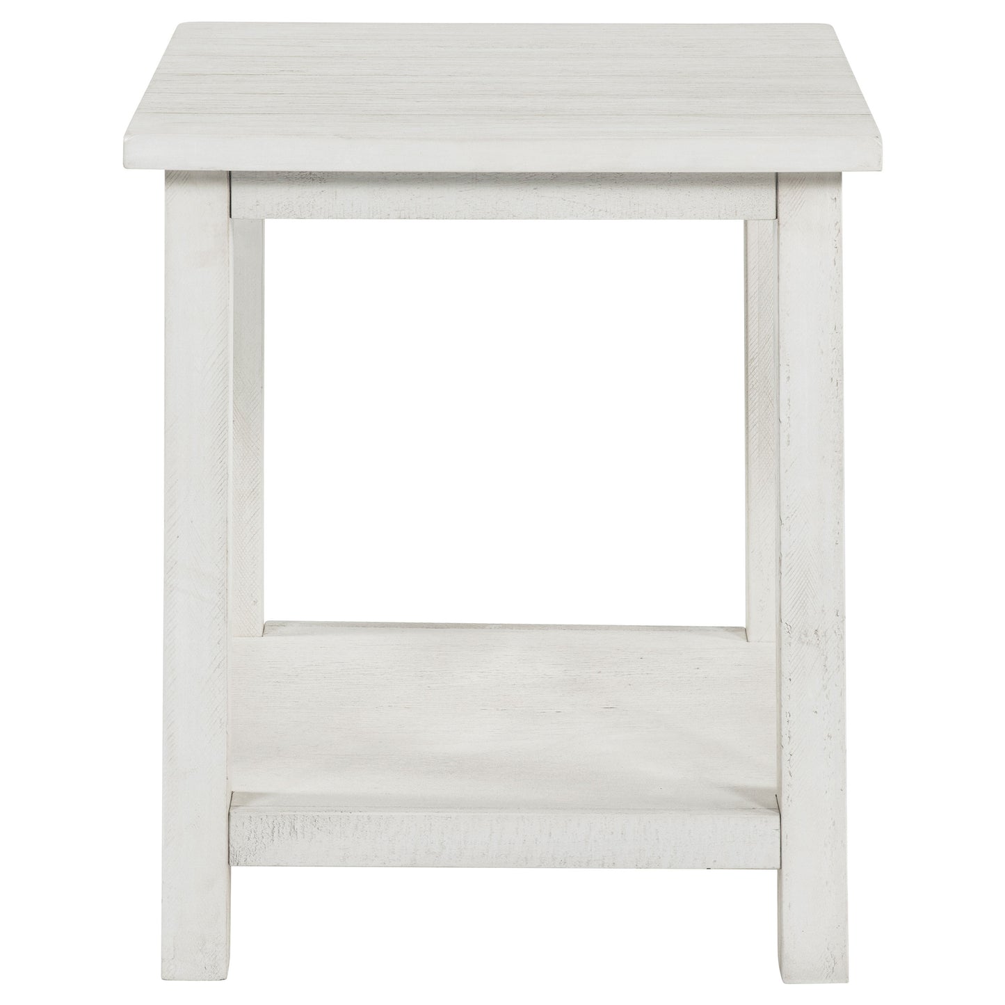 Mesa auxiliar de madera Payne con estante en blanco envejecido