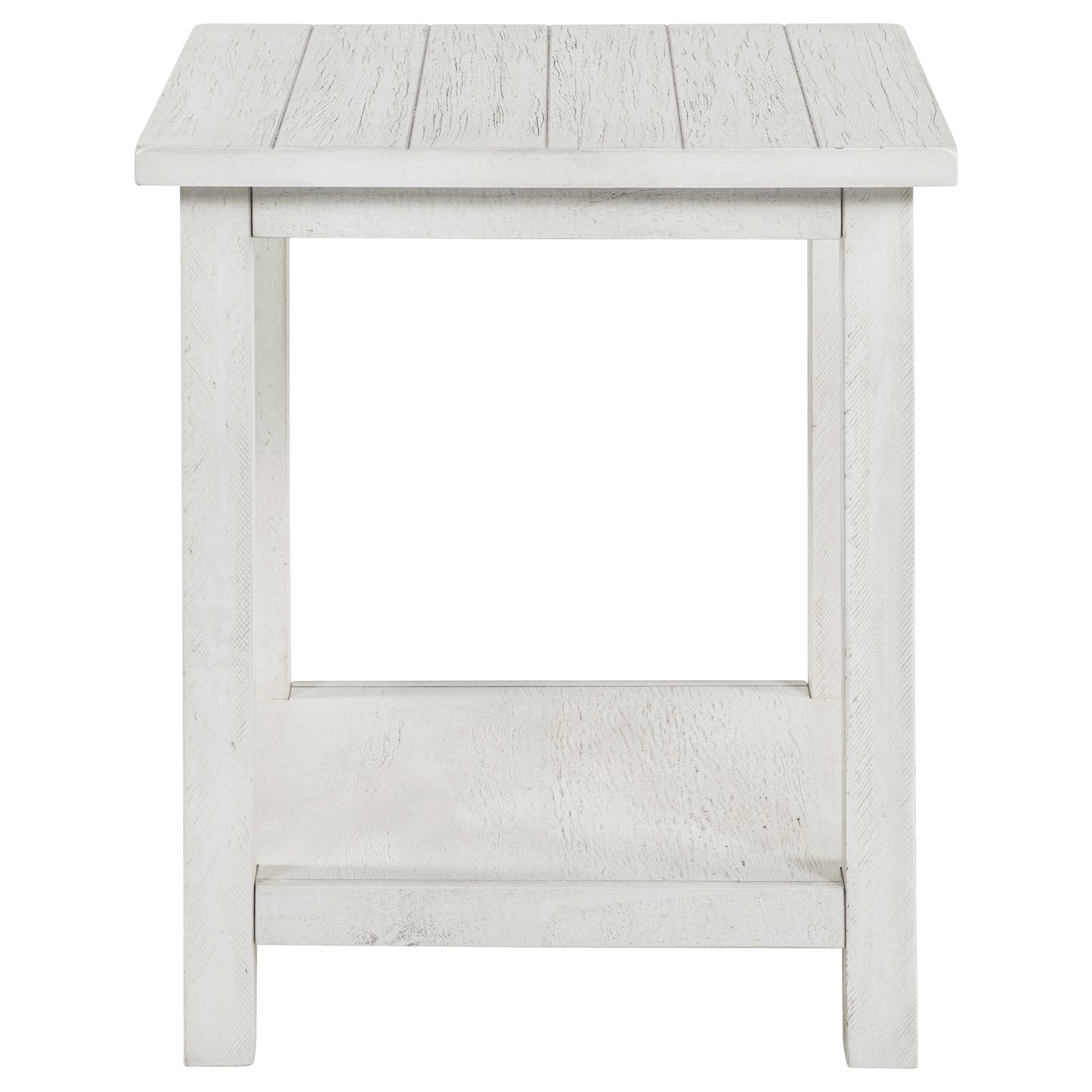 Mesa auxiliar de madera Payne con estante en blanco envejecido