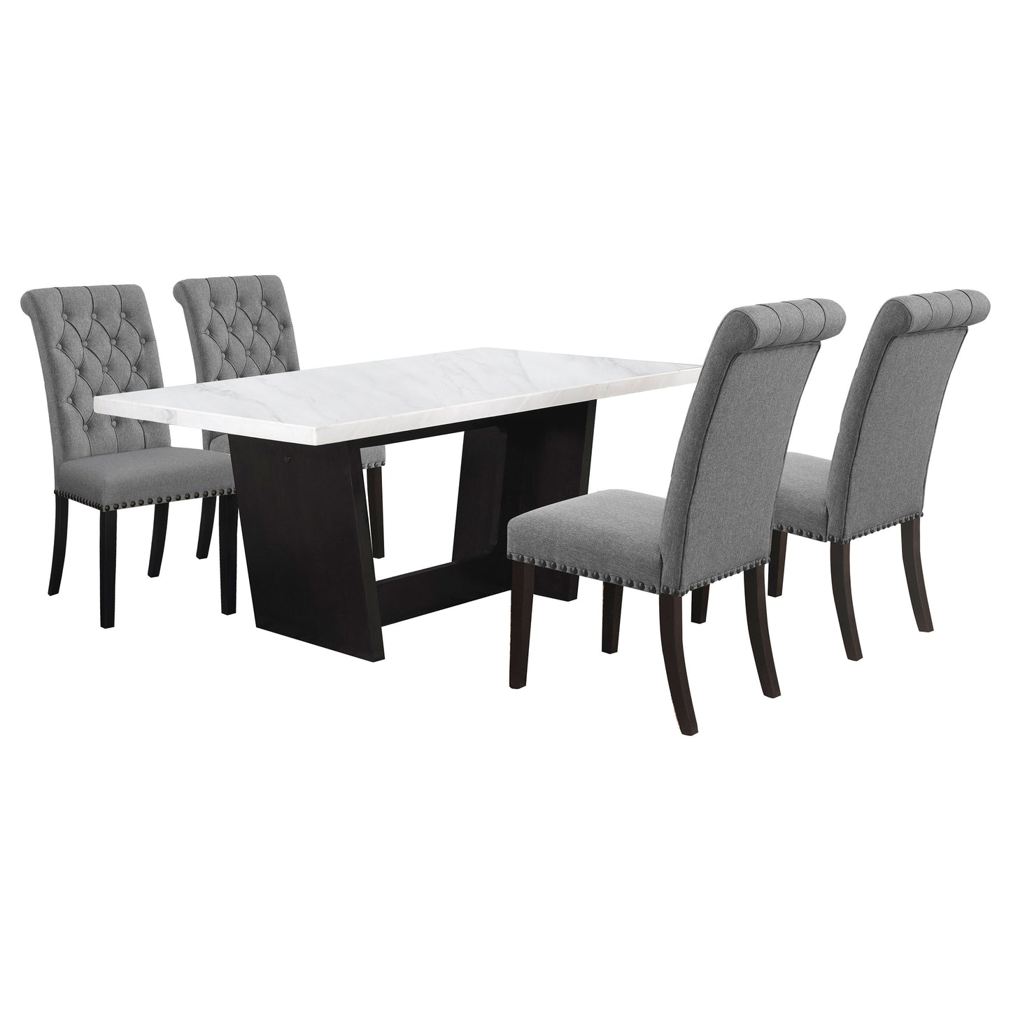 Juego de mesa de comedor rectangular de 5 piezas con tablero de mármol Sherry, color gris