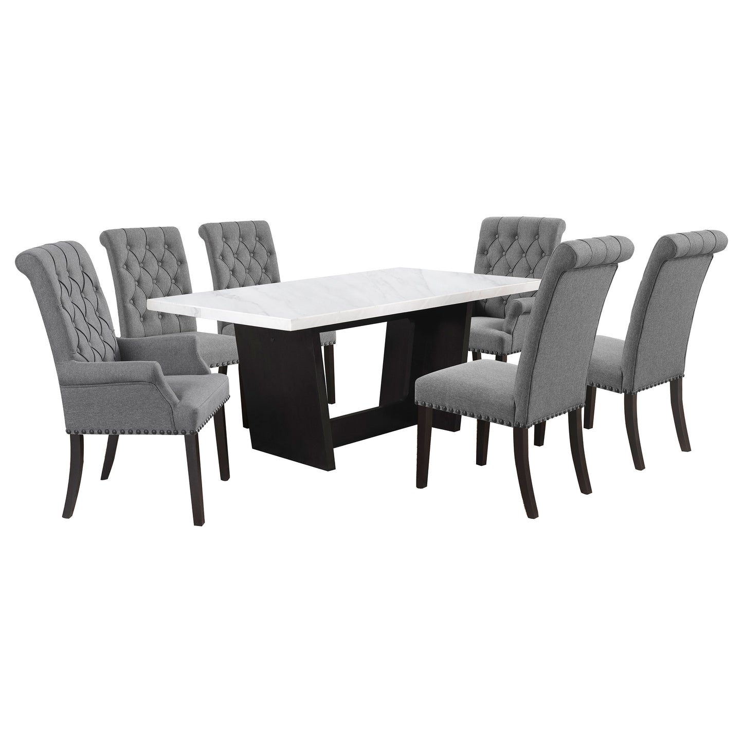 Juego de mesa de comedor rectangular de 7 piezas con tablero de mármol Sherry, color gris
