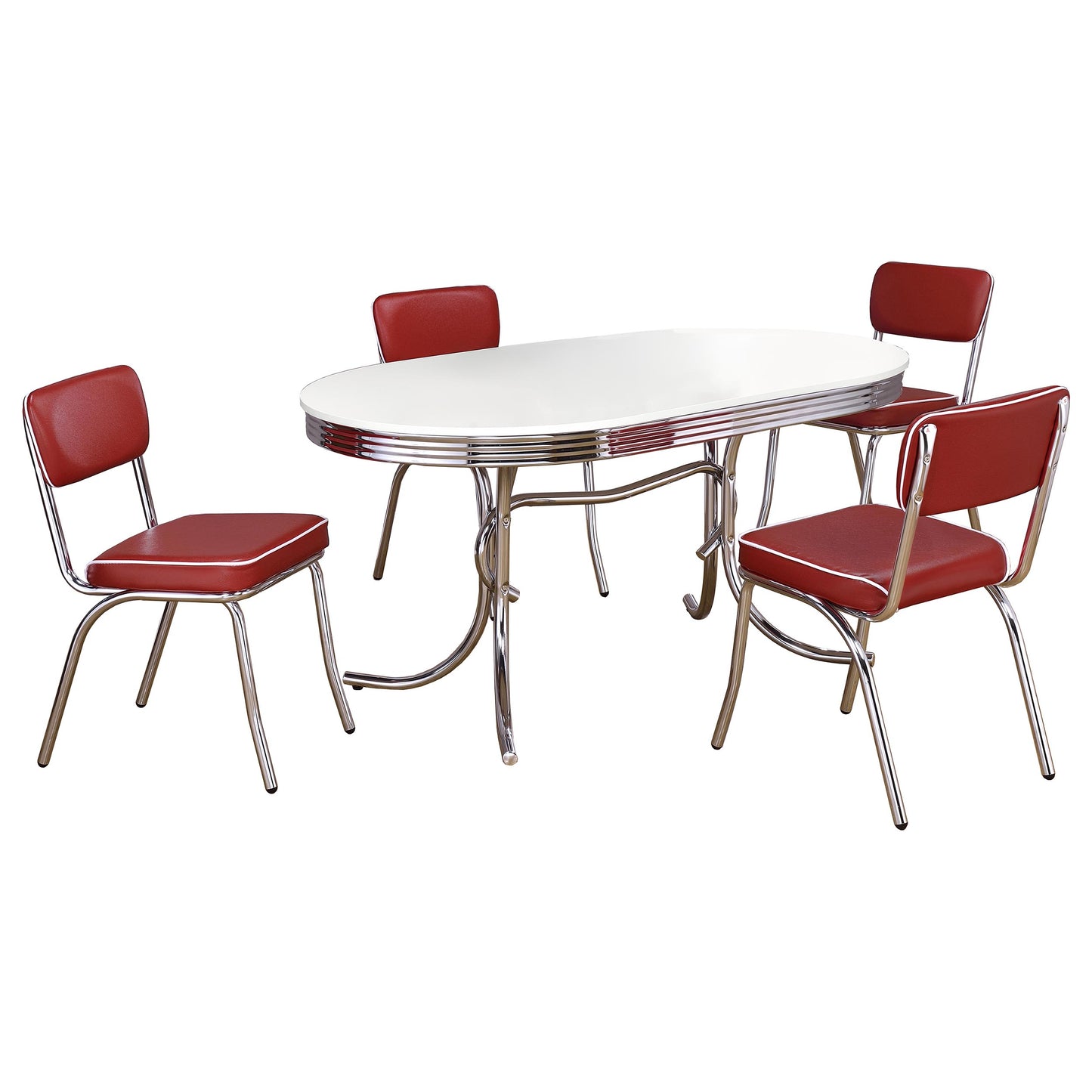 Juego de mesa de comedor ovalada retro de 5 piezas en blanco y rojo