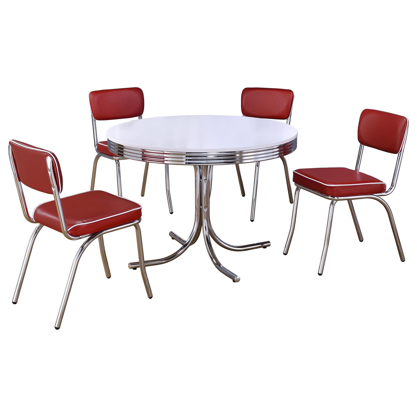 Juego de mesa de comedor redonda retro de 5 piezas en blanco y rojo