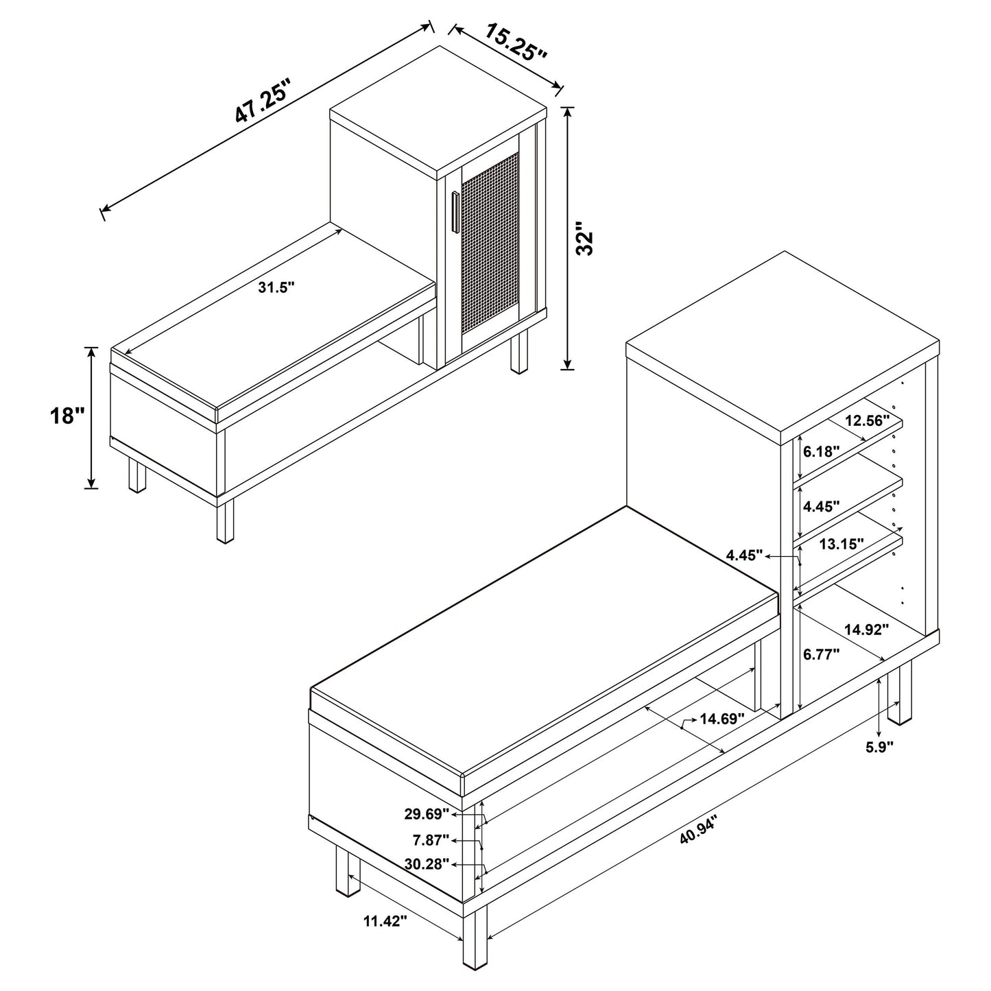 Banco de entrada para zapatos Teller de una puerta, roble natural
