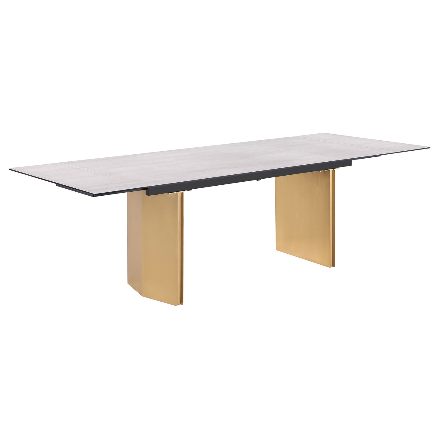Mesa de comedor extensible Vesa de 97 pulgadas con tapa de vidrio en color beige