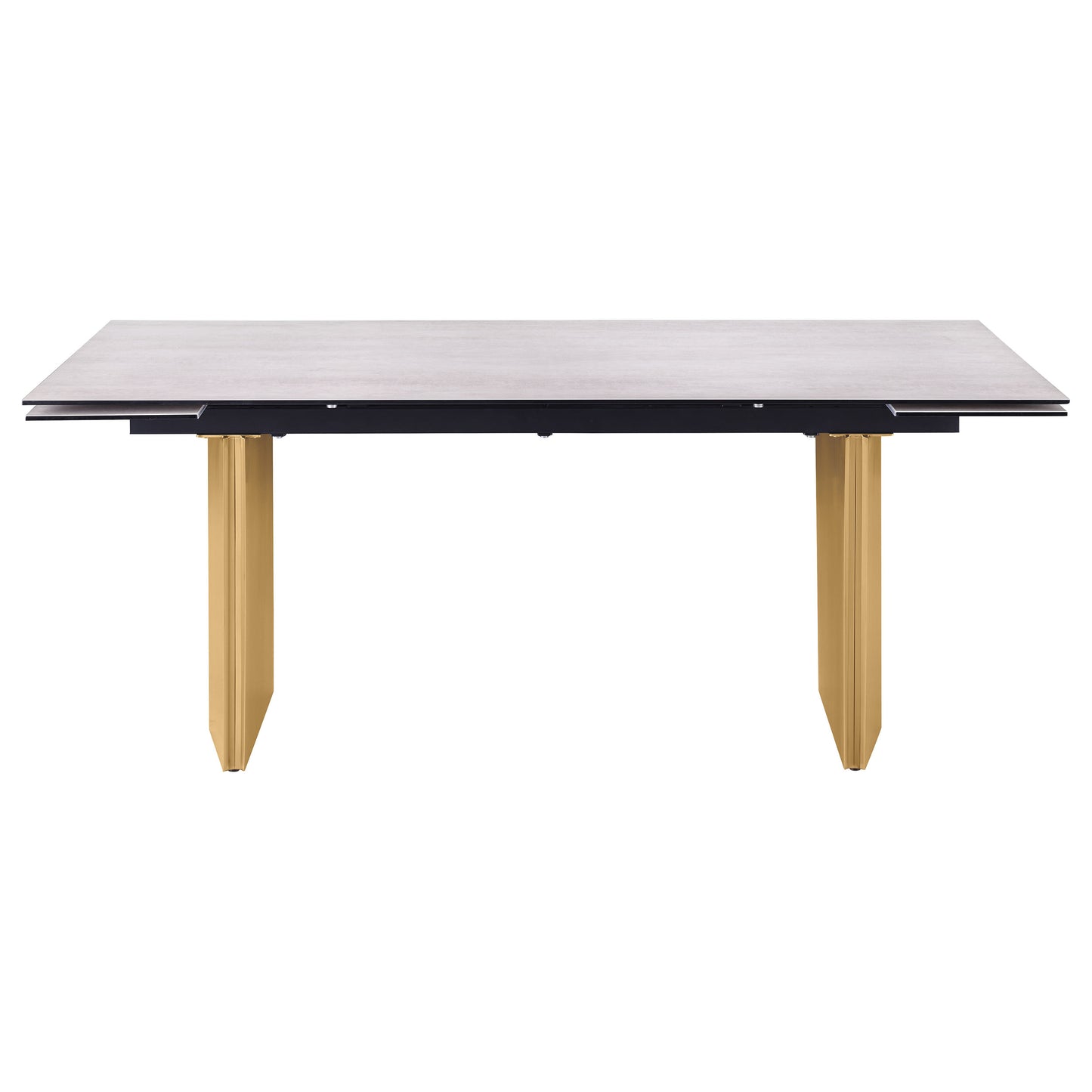 Mesa de comedor extensible Vesa de 97 pulgadas con tapa de vidrio en color beige
