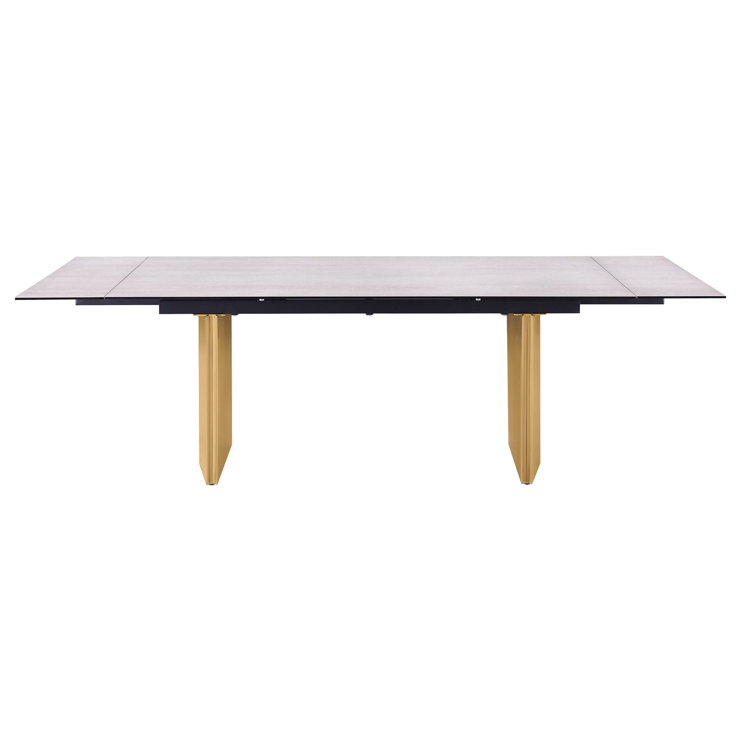 Mesa de comedor extensible Vesa de 97 pulgadas con tapa de vidrio en color beige
