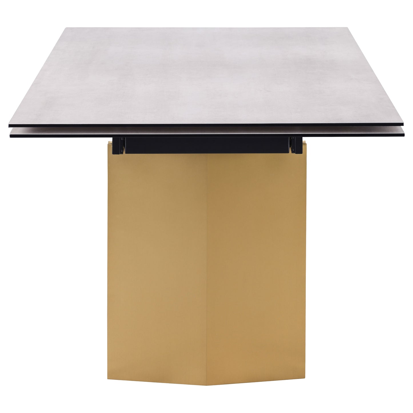 Mesa de comedor extensible Vesa de 97 pulgadas con tapa de vidrio en color beige