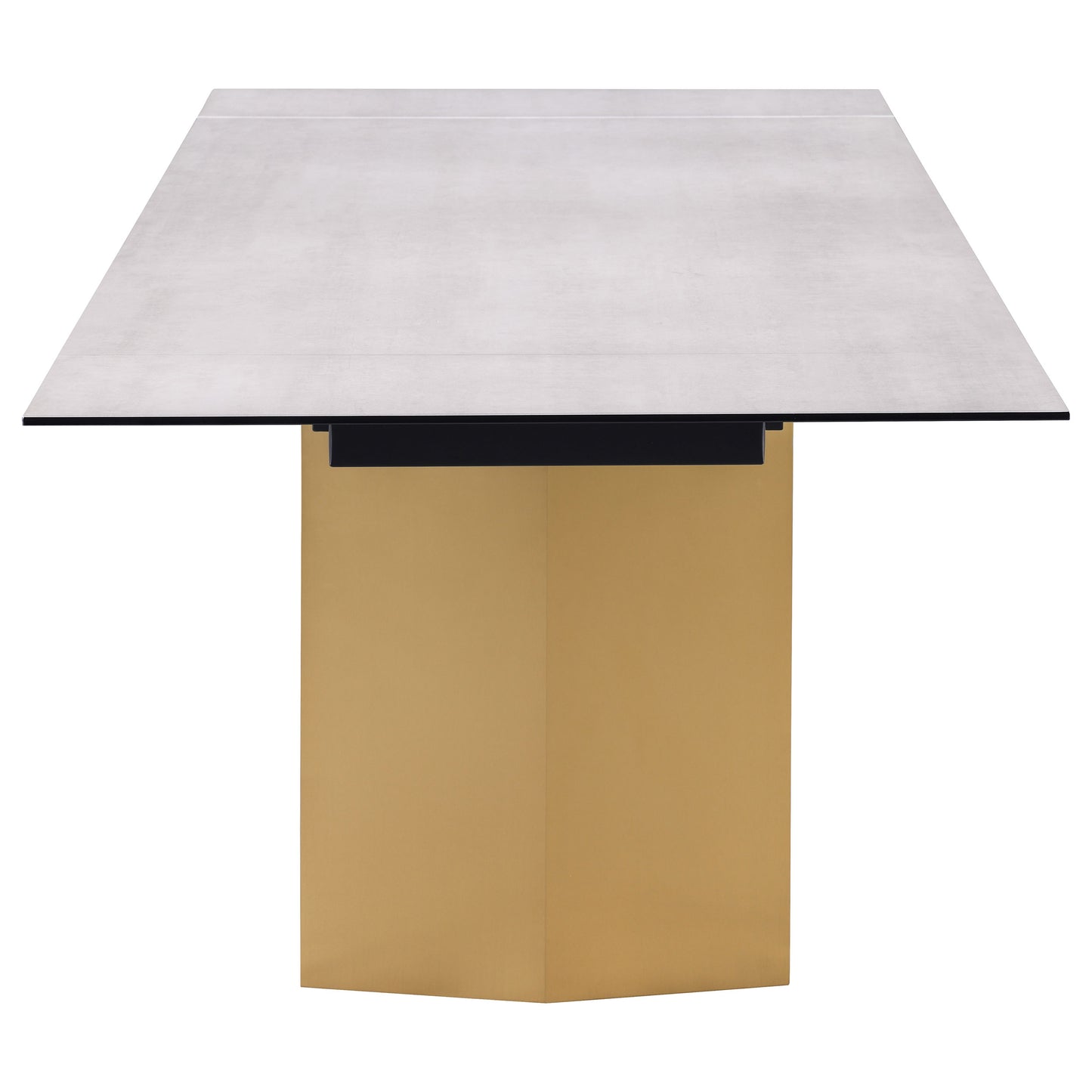 Mesa de comedor extensible Vesa de 97 pulgadas con tapa de vidrio en color beige