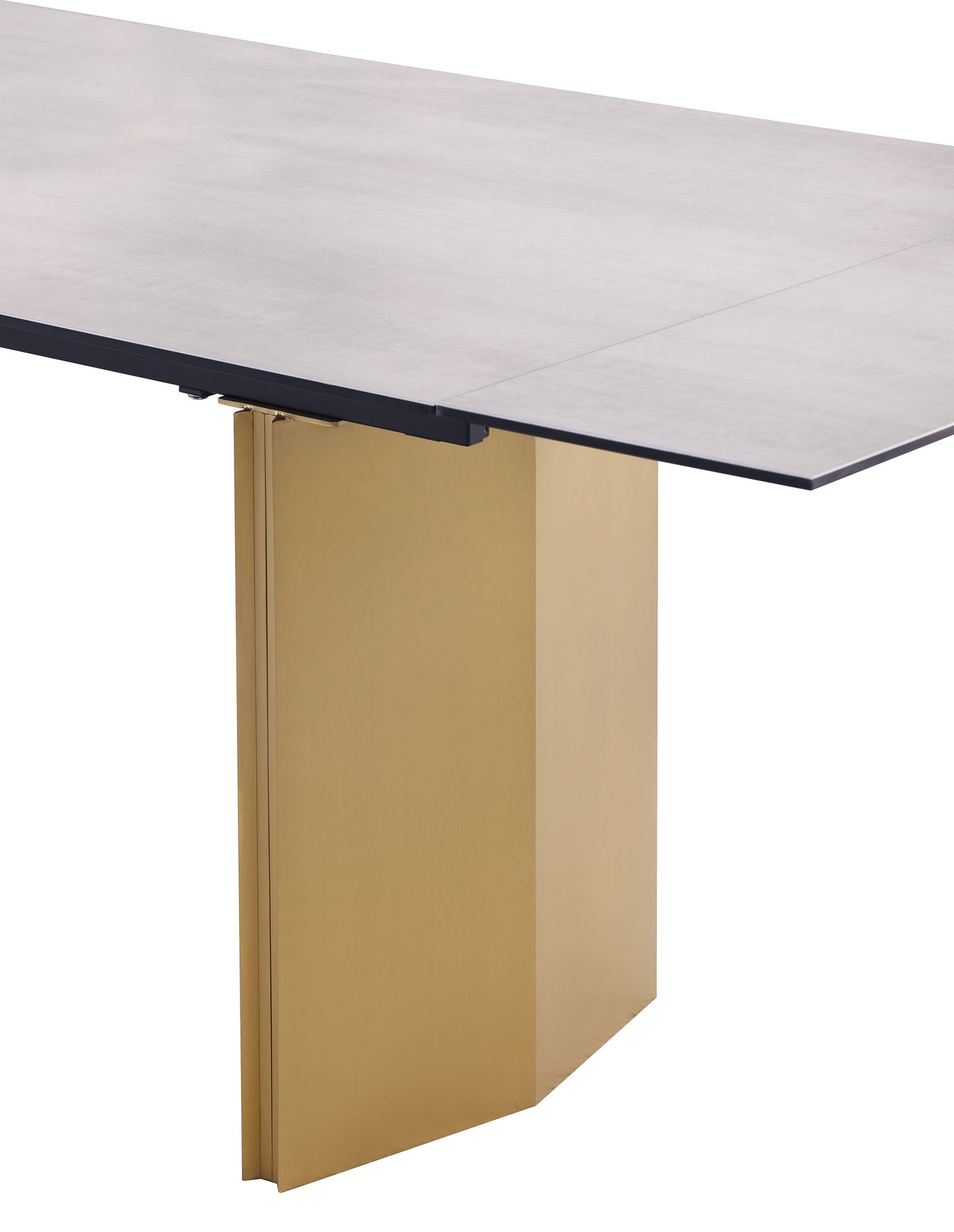 Mesa de comedor extensible Vesa de 97 pulgadas con tapa de vidrio en color beige