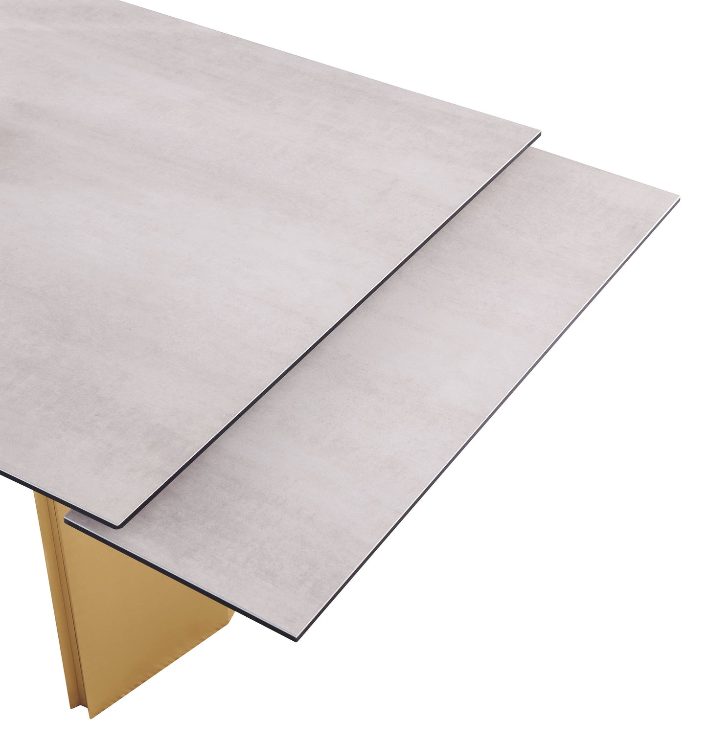 Mesa de comedor extensible Vesa de 97 pulgadas con tapa de vidrio en color beige