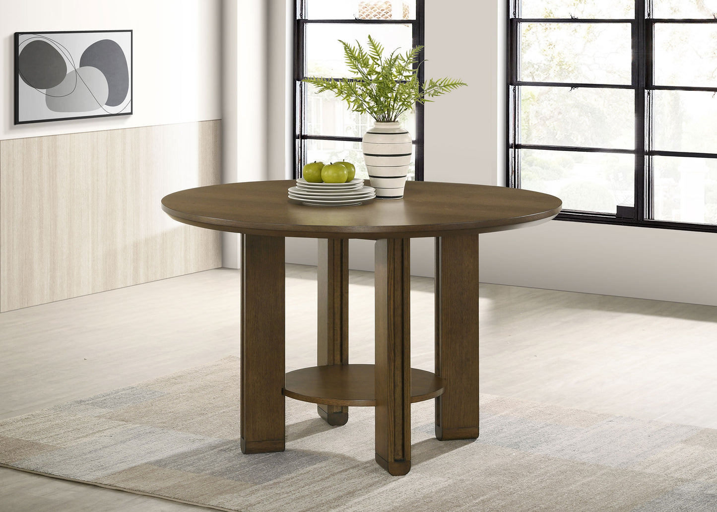 Mesa de comedor redonda de madera Ottowa de 120 cm con estante marrón