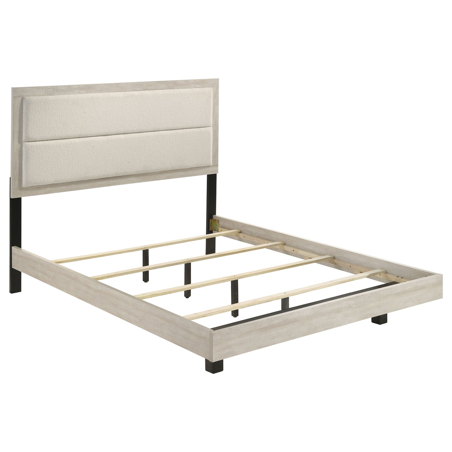 Cama Trenton de 54 pulgadas con paneles de madera estilo oriental, tamaño king, color crema rústico