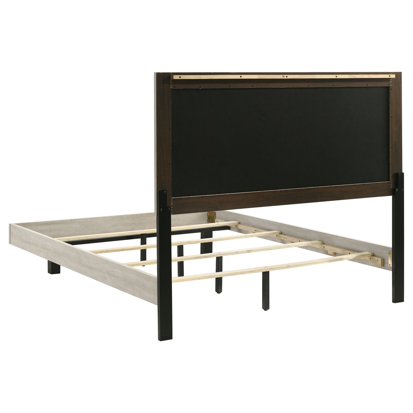Cama Trenton de 54 pulgadas con paneles de madera estilo oriental, tamaño king, color crema rústico