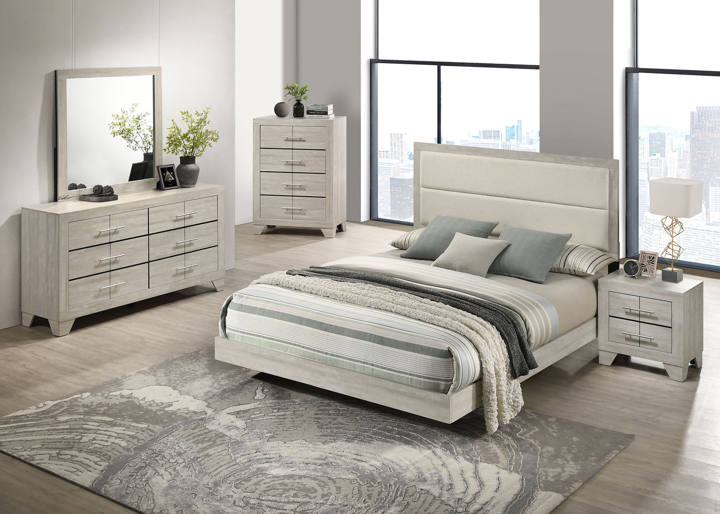 Cama Trenton de 54 pulgadas con paneles de madera estilo oriental, tamaño king, color crema rústico