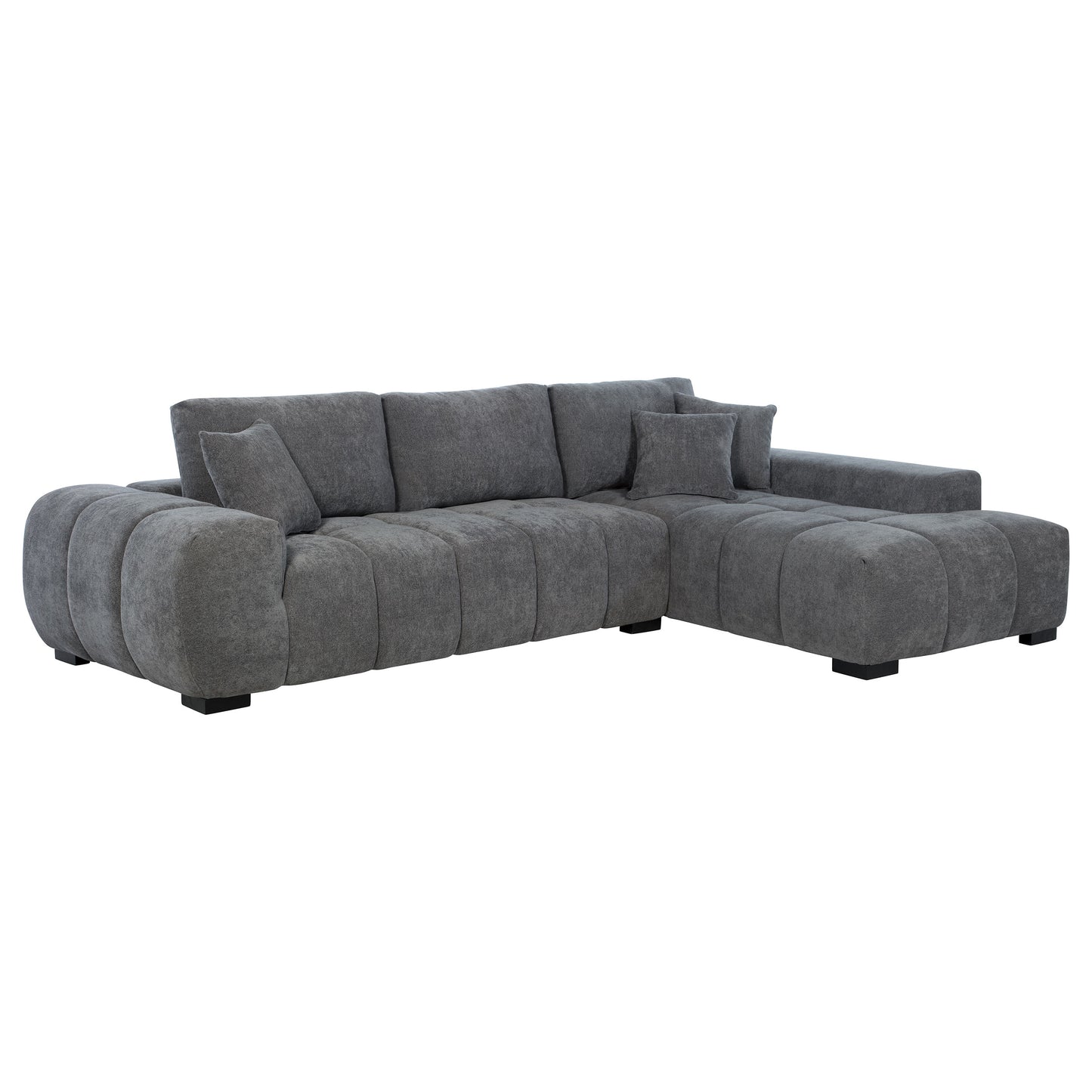 Sofá chaise longue seccional tapizado Octavia gris carbón