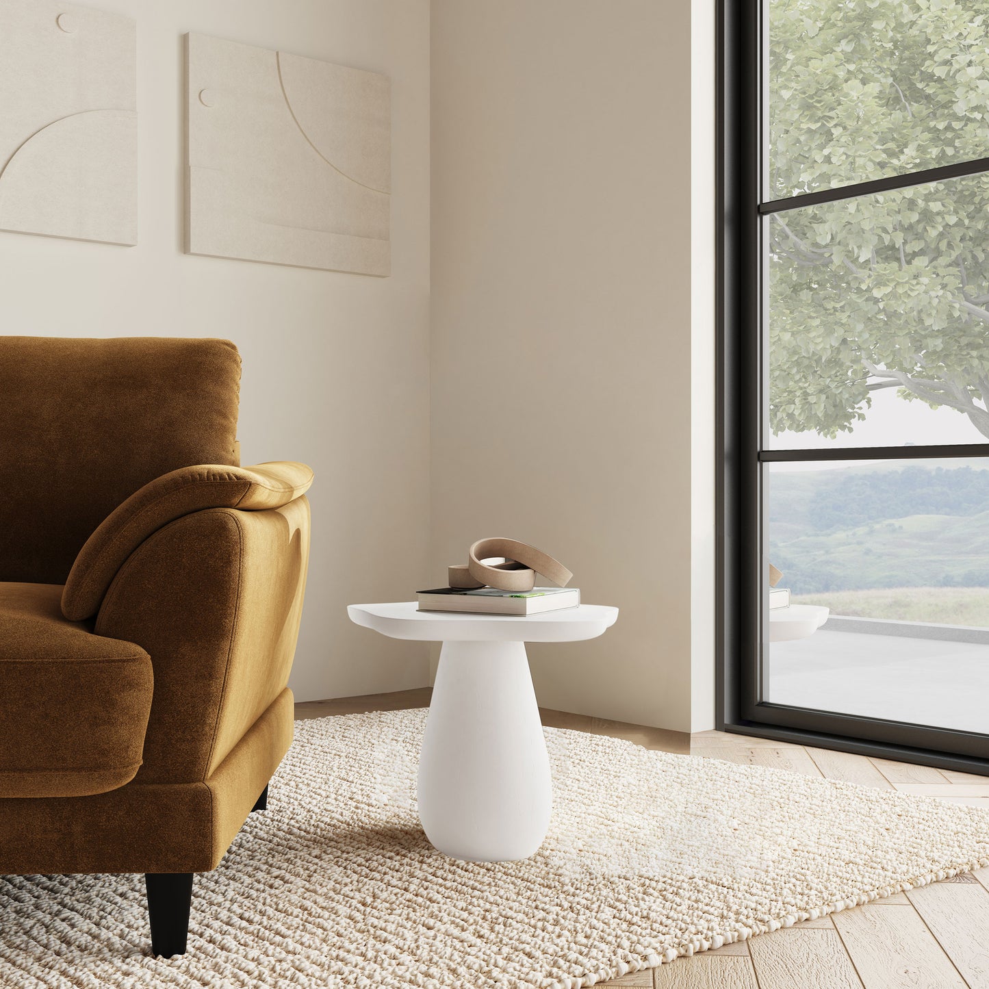 Mesa auxiliar Perth de 17 pulgadas con tablero en forma de nube, color blanco roto
