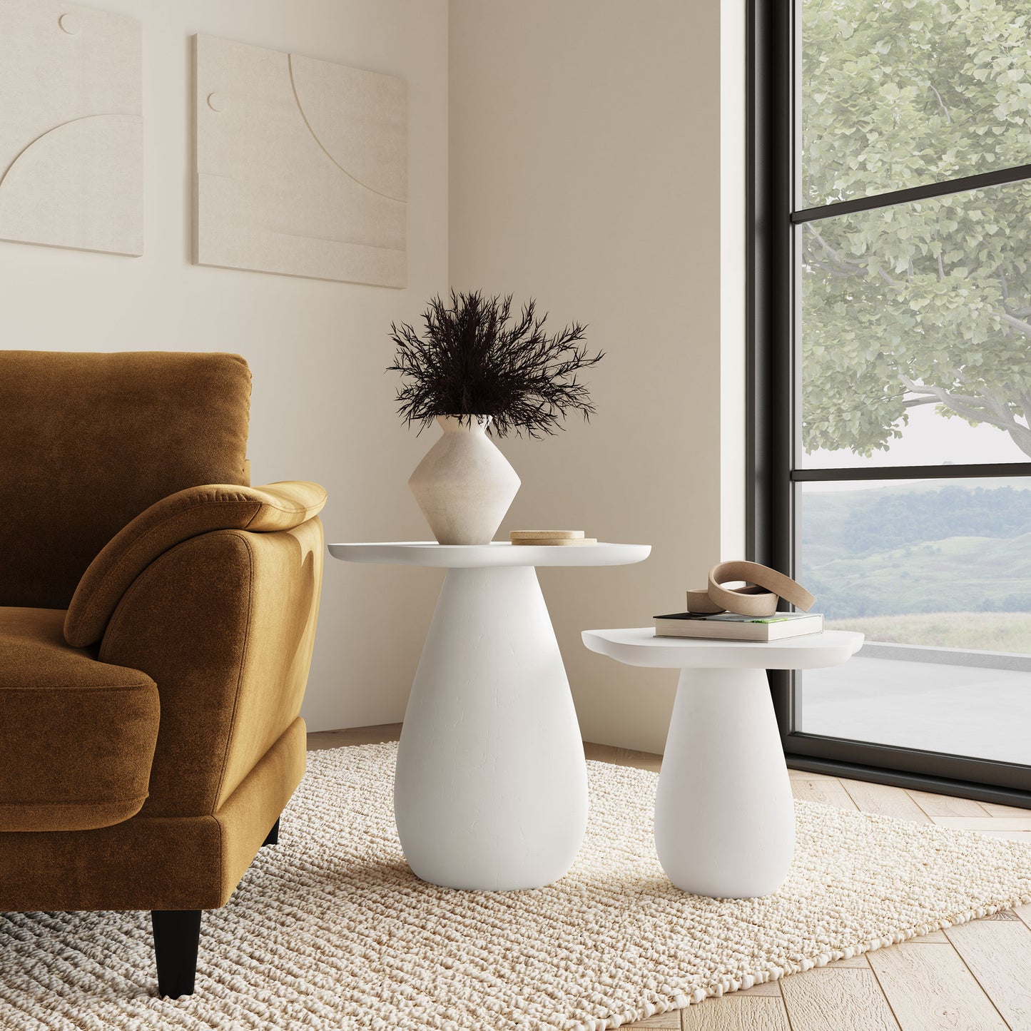 Mesa auxiliar Perth de 17 pulgadas con tablero en forma de nube, color blanco roto