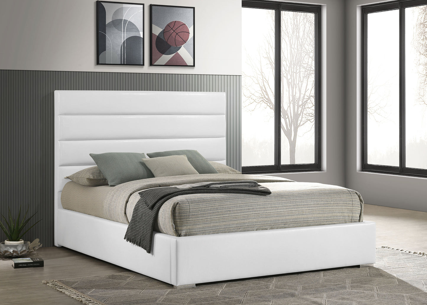 Cama Felicity tapizada de plataforma tamaño king de 53 pulgadas, color blanco