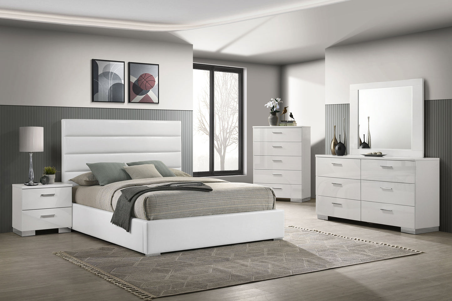Cama Felicity tapizada de plataforma tamaño king de 53 pulgadas, color blanco