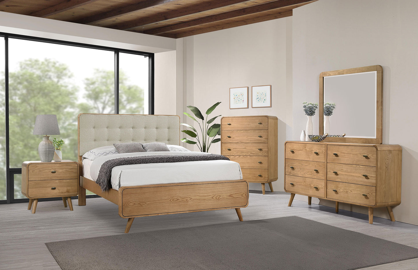 Cama de plataforma completa Robyn Wood de fresno claro