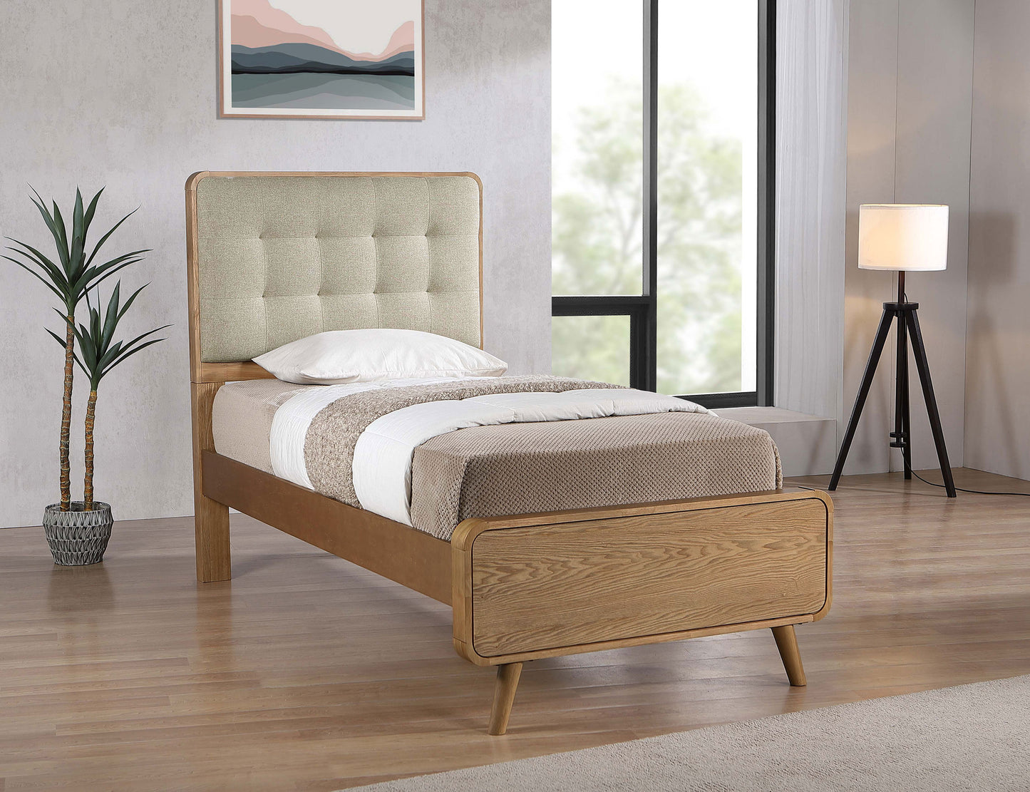 Cama doble con plataforma Robyn Wood de fresno claro
