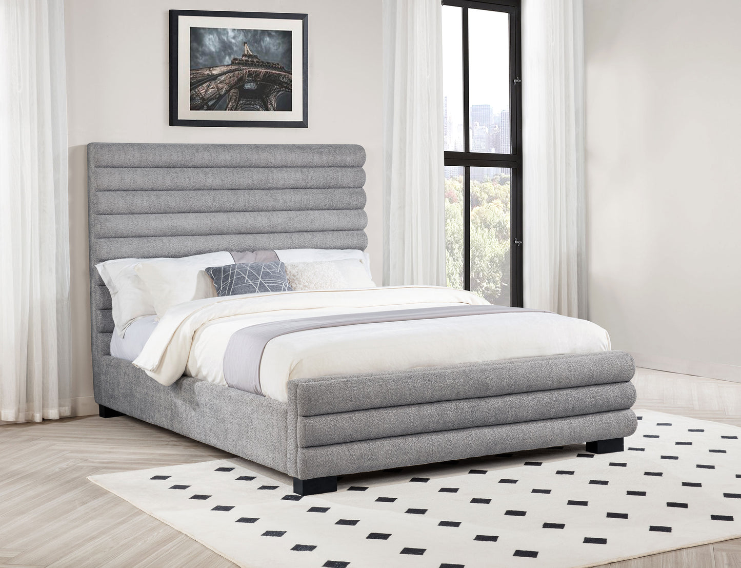Cama Queen Patricia de 58 pulgadas tapizada en bouclé gris