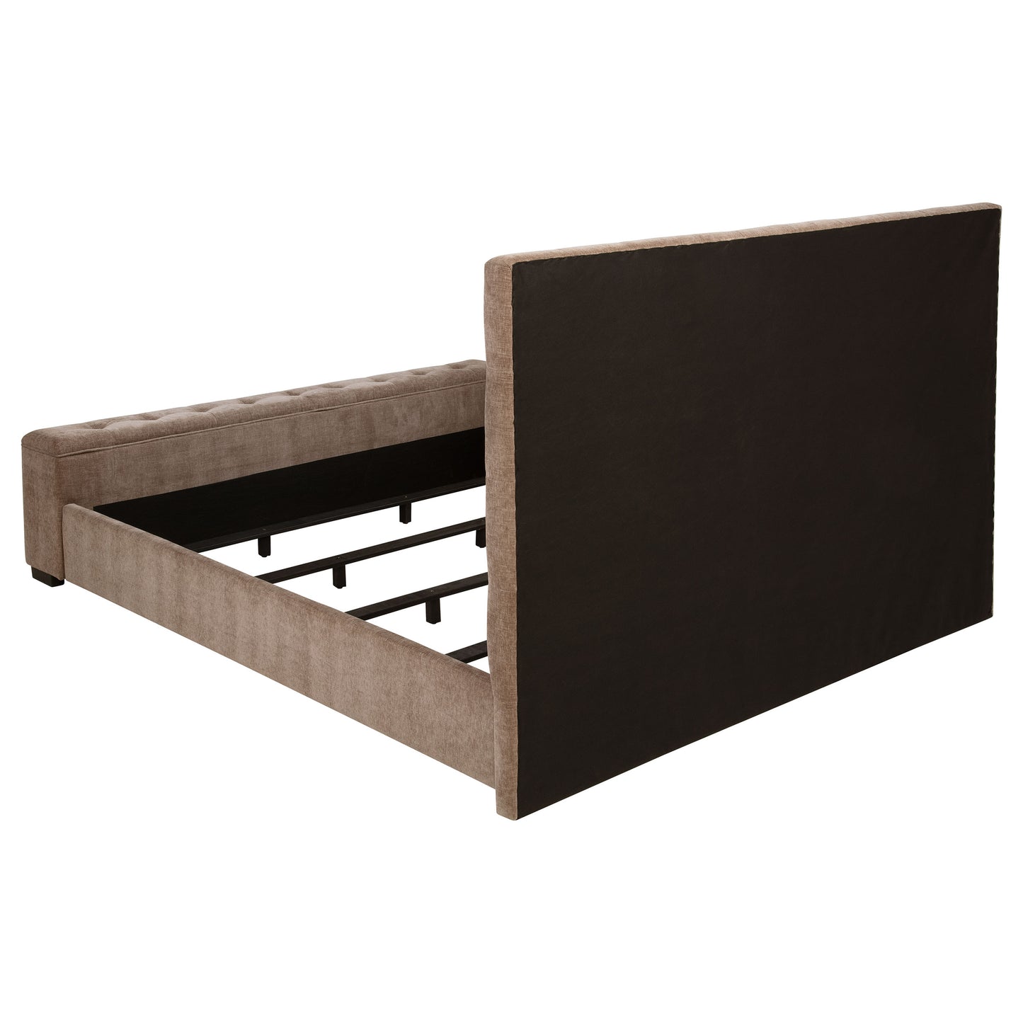 Cama Senna tapizada Queen con audio y visualizador de llamas, color marrón