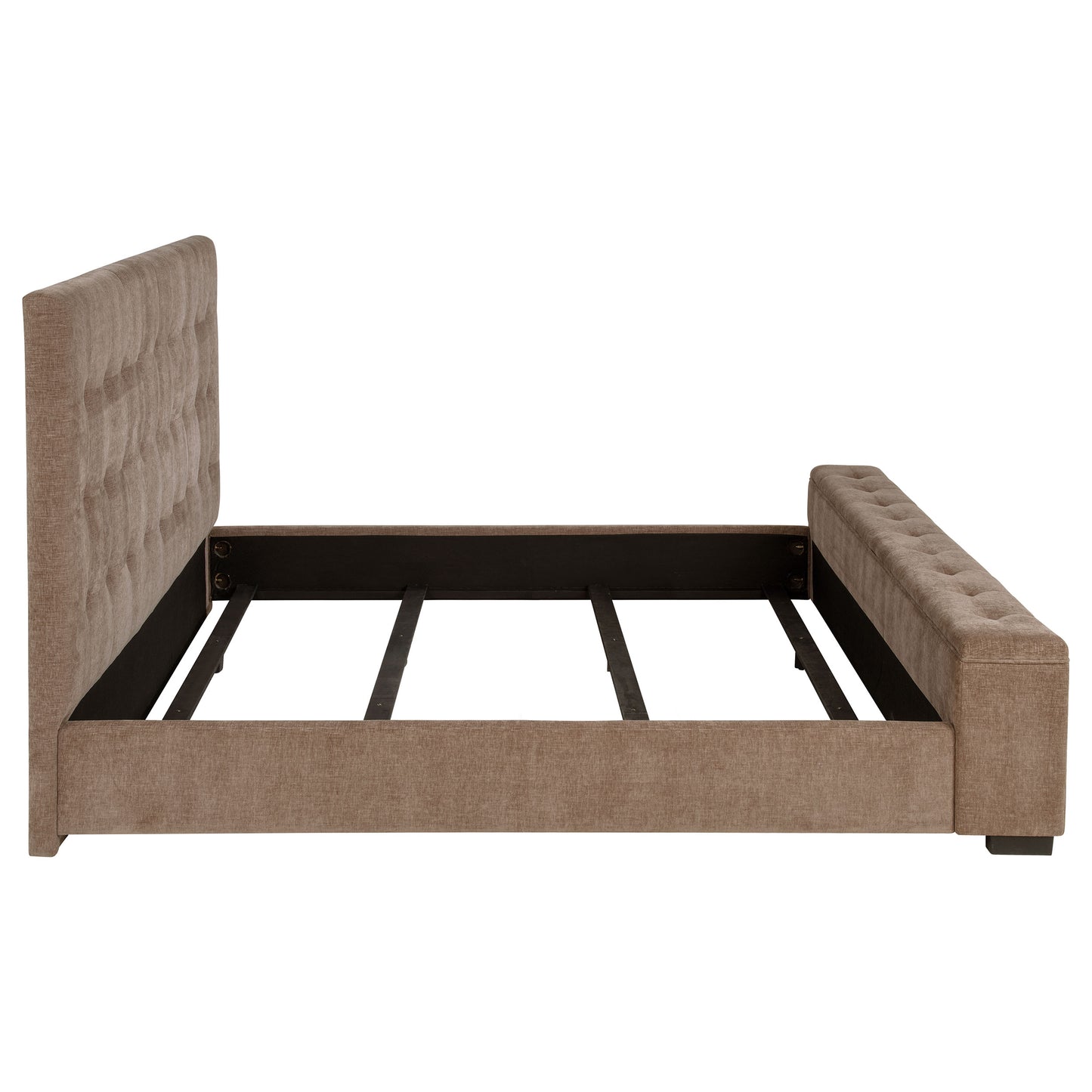 Cama Senna tapizada Queen con audio y visualizador de llamas, color marrón