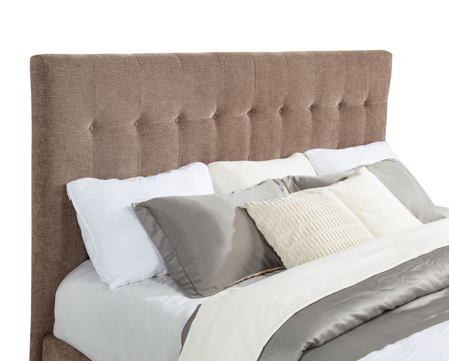 Cama Senna tapizada Queen con audio y visualizador de llamas, color marrón