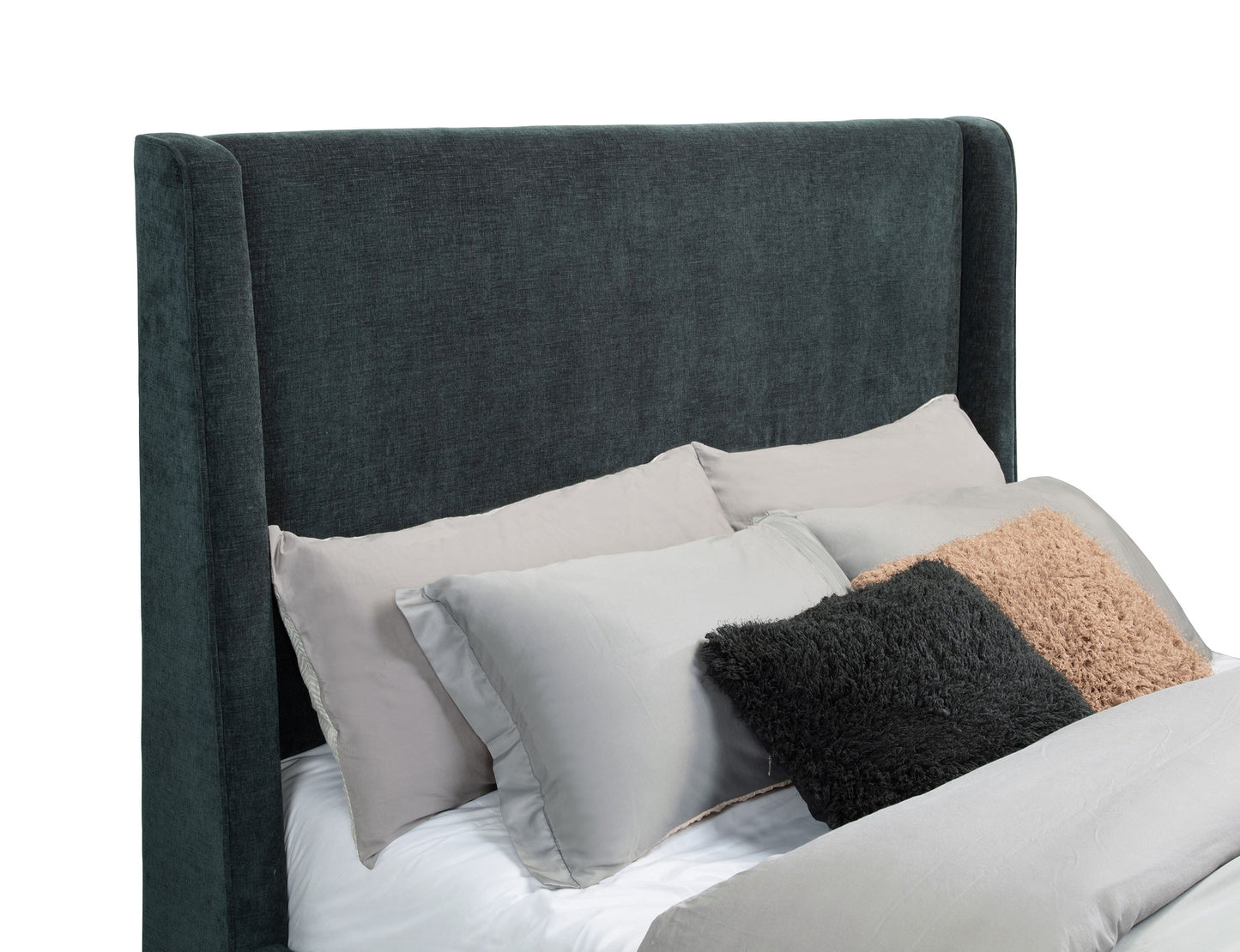 Cama Preston tapizada Eastern King con audio y visualizador de llamas, color azul oscuro