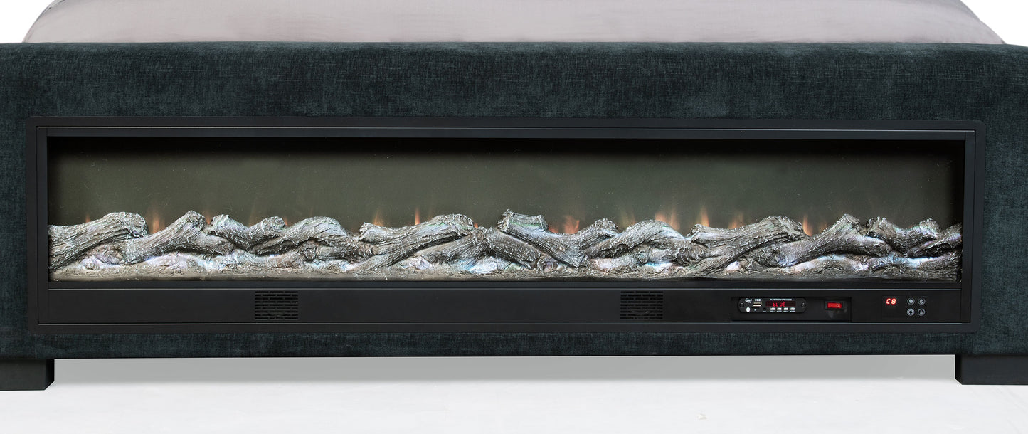 Cama Preston tapizada Eastern King con audio y visualizador de llamas, color azul oscuro